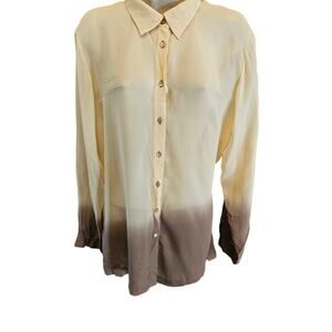 Tommy bahama medium M 100% silk ombre tunic button up semi Sheer layering top ^^